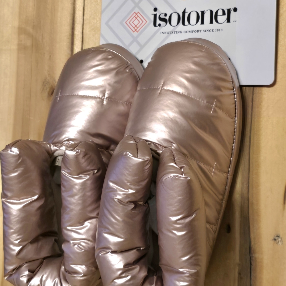 isotoner Metallic Rose Gold Quilted Women's Slippers